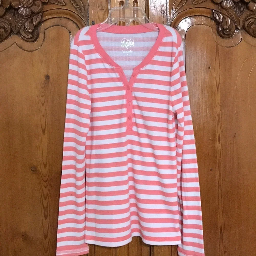 Justice Girls Henley Style Long Sleeved Tee